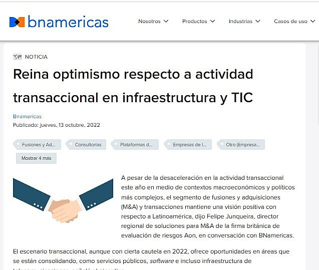 Reina optimismo respecto a actividad transaccional en infraestructura y TIC